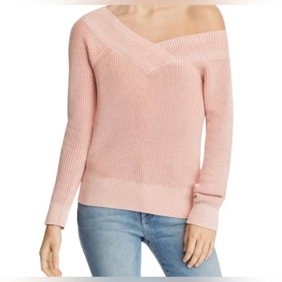 Rag & Bone Peachy Pink Dawn Off Shoulder Knit Cotton Sweater XXS Preppy Beach - Picture 5 of 14